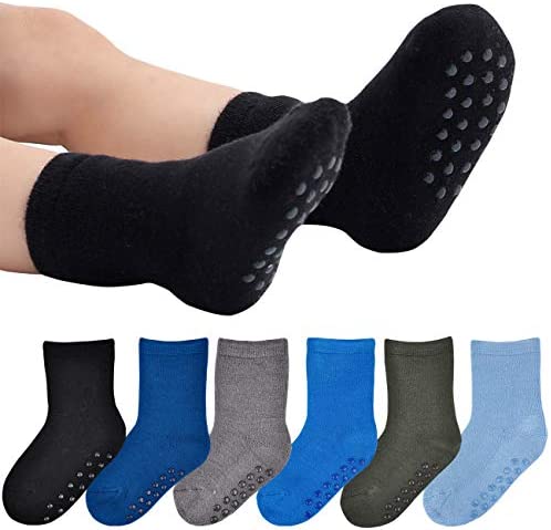 JORMATT 6 Pairs Toddler Thick Thermal Crew Socks Boys and Girls Cute Warm Slipper Socks with Non Slip Girps