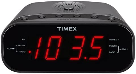 Timex Alarm Clock For Bedroom With AM/FM Radio And 20 Station Presets With Dual Alarms, Sleep Timer, Snooze, Aux Speaker, And Adjustable Volume Switch (T231GRY6)