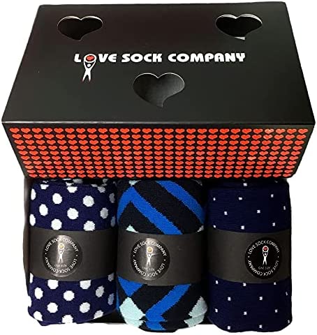 Love Sock Company 3 pack colorful, fun, cool, funky, men’s dress socks gift box – Business Navy