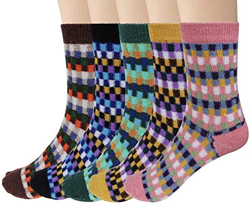 5 Pairs Womens Wool Socks Vintage Soft Cabin Warm Socks Thick Knit Cozy Winter Socks for Women Gifts