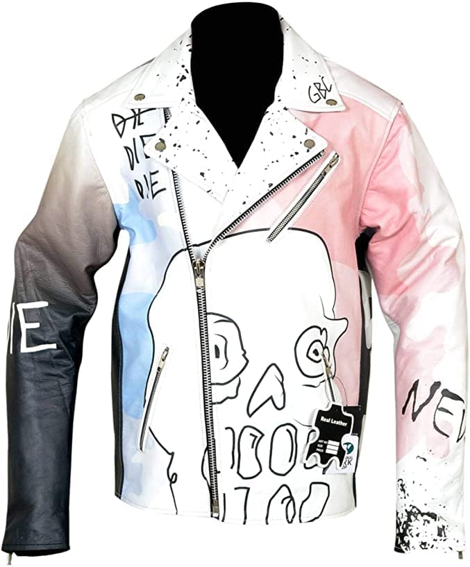 Evoking lil-boy Rapper Customized Fuax leather jacket Never Say Die Hand Painted Jacket for Men’s and Women’s