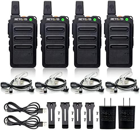 Retevis RT19 Walkie Talkies for Adults,Walkie Talkie with Earpiece and Mic Set,Metal Clip,1300mAh,USB Charger,Hands Free Two Way Radios for Warehouse Clinic Skiing Gift Restaurant(4 Pack)