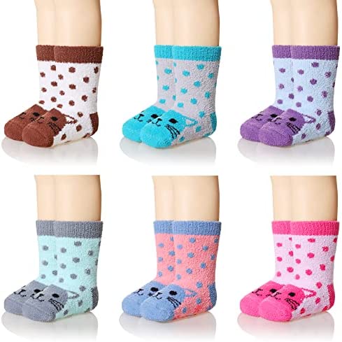 Baby Fuzzy Grip Slipper Socks Toddler Anti Skid Plush Fluffy Cute Animal Little Kids Boys Girls Grippers Cozy Socks