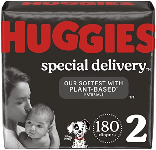 Hypoallergenic Baby Diapers Size 2 (12-18 lbs), Huggies Special Delivery, Fragrance Free, Safe for Sensitive Skin, 180 Count