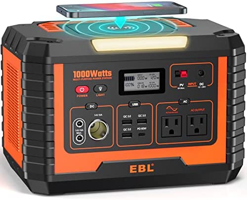 EBL Portable Power Station Voyager 1000, 110V/1000W Solar Generator(Peak 2000W), 999Wh/270000mAh High Lithium Battery for Outdoor Home Emergency