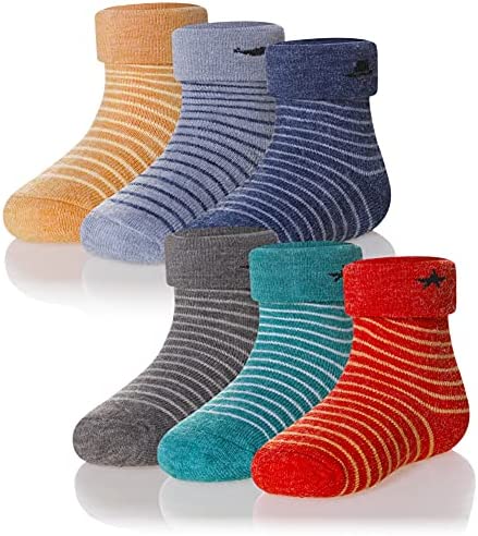 Kids Baby Boy Girls Wool Socks Thick Animal Stripe Winter Soft Warm Thermal Child Toddler Boot Cozy Crew Socks 6 Pairs