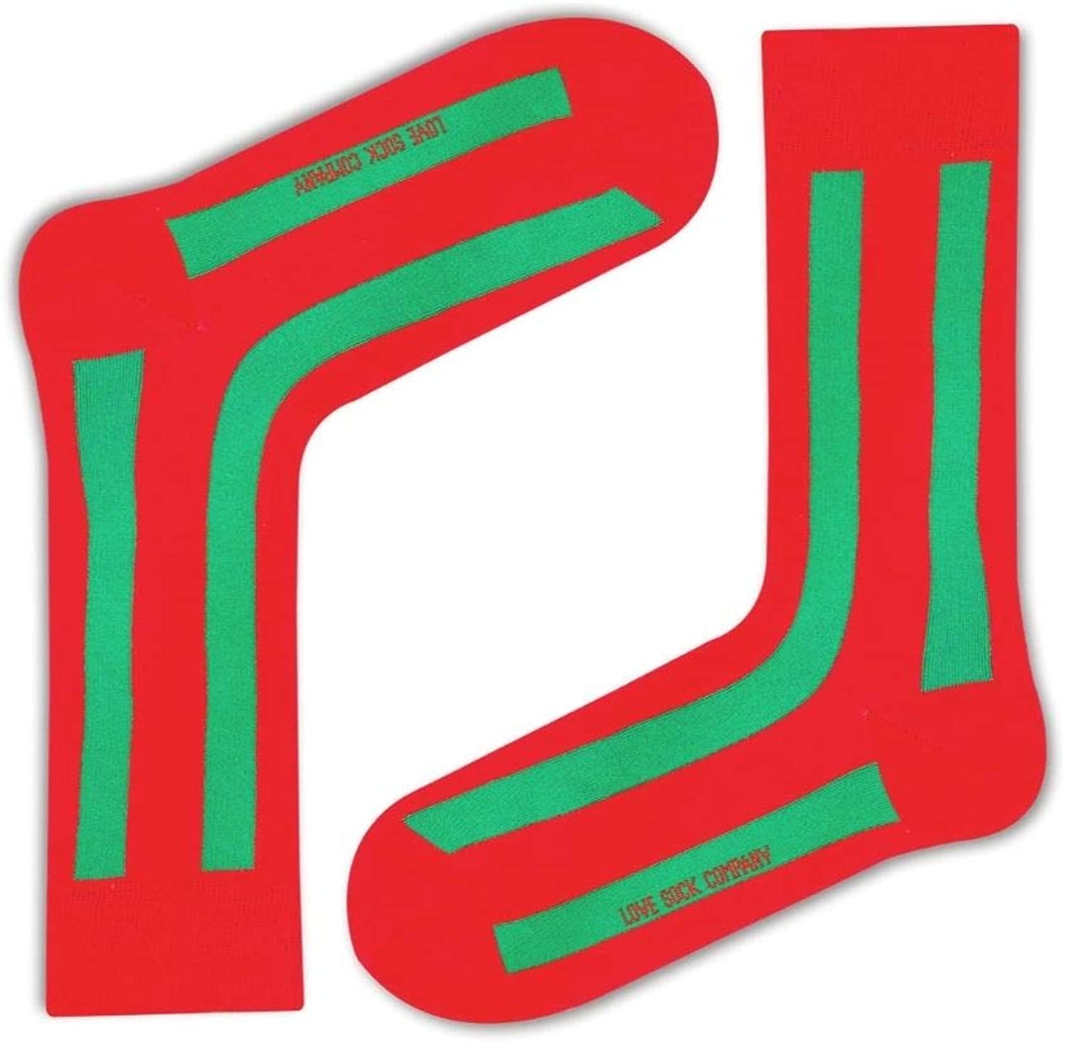Love Sock Company – Vertical Striped Women’s Crew Trouser Socks – Red Christmas Socks with green stripes (RED GREEN)