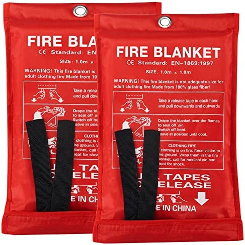 Altfun Fire Blanket Fire Suppression Blanket for People Fiberglass Fire Blanket for Emergency Surival Fire Guardian Blanket for House, Kitchen,Camping,Grill,Car,Welding Energency Safety (2 Pack)