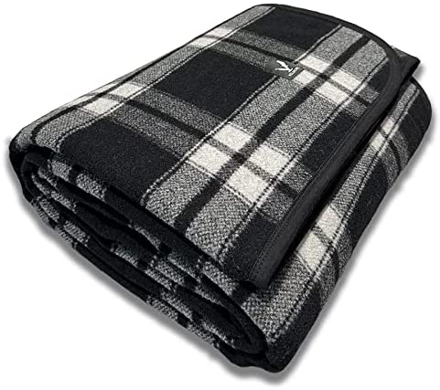 VELOCVIL Plaid 80% Wool Blanket, 4.5lbs Thick Large 63″ x 87″ Military Style Camping Blanket Great for Cold Weather, Hiking, Outdoors, Home, Survival & Emergency, Grey