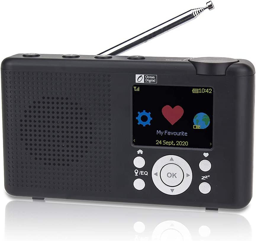 Ocean Digital WR-23F Portable FM Internet Radio 2.4” Color LCD Built-in Battery Wi-Fi Bluetooth (Black)
