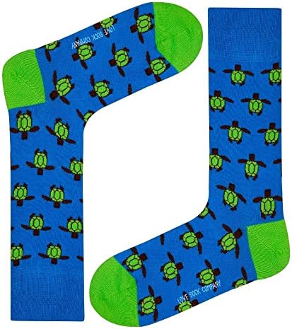 Love Sock Company organic cotton colorful fun novelty crew socks (Turtle, 8-12, Blue)
