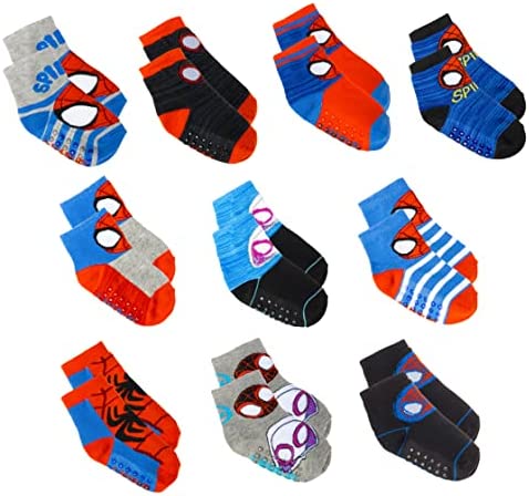Spiderman Grip Socks, Socks for Toddler Boys, 10 Pack, Spider man Toddler Gripper Socks, Amazing Spiderman Variety Pack