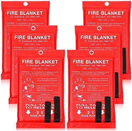 Fire Blanket Fiberglass Fire Emergency Blanket Flame Retardant Fire Suppression Blanket Fireproof Emergency Survival Safety Cover for Kitchen Home Car Office Warehouse Camping, 39 x 39 Inch (6 Pack)