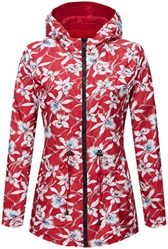 RISISSIDA Women Reversible Floral Print Jacket Hooded Spring Fall Fashion, Casual Lightweight Waterproof Thin Transition Coat