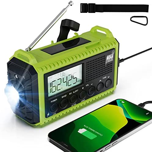 Weather Radio Emergency Solar Hand Crank Radio AM/FM/SW NOAA Alert Portable Survival Radio for Home and Outdoor Emergency with 5 Ways Powered, SOS Alarm, Flashlight, Reading Lamp, USB Charge (Green)