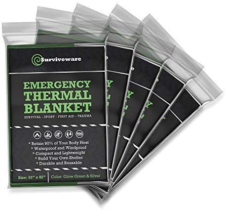 Surviveware Survival Emergency Mylar Thermal Blankets for Outdoor Preparedness, 5 Pack