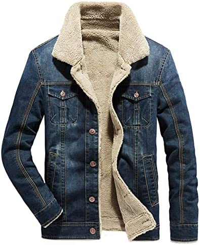 Fuwenni Men’s Sherpa Fleece Lined Denim Jacket Trucker Jacket Winter Jean Jacket Cowboy Coat