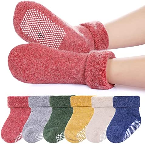 6 Pairs Baby Boy Girl Non Slip Socks Child Toddler Winter Thick Soft Wool Kids Warm Socks with Grips