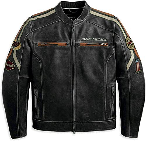 Men’s Distressed Trenton Mesh HD Riding Incinerator Vintage Motorcycle Biker Black Cowhide Leather Jacket
