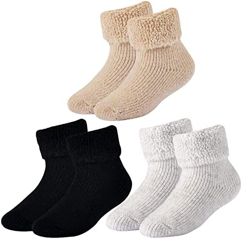 Mini angel Baby Wool Socks Warm Thick Ankle Socks Winter Thermal Crew Socks Boot Socks for Toddler Kids Boys Girls 3/5 Pairs