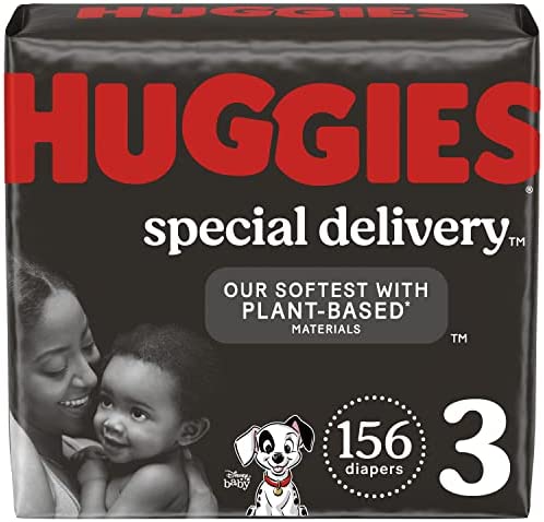 Hypoallergenic Baby Diapers Size 3 (16-28 lbs), Huggies Special Delivery, Fragrance Free, Safe for Sensitive Skin, 156 Ct
