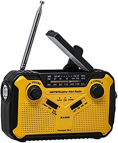 Kaito Voyager ECO Emergency Radio KA369 AM/FM NOAA Weather Alert 5-Way Powered Solar Crank Radio Receiver with LED Flashlight and USB Mobile Phone Charger