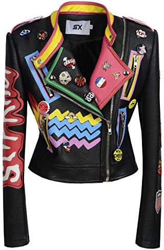 LFSS Women’s classic badge slim jacket personalized rivet punk short Motorcycle Jacket