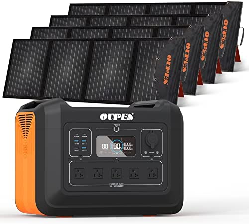 OUPES Solar Generator 2400W/2232Wh Portbale Power Station 4PCS 240W Solar Panels Included 4000+ Life Cycle LiFePO4 Battery Backup LED FlashLight for Home Emergency Use RV Camping