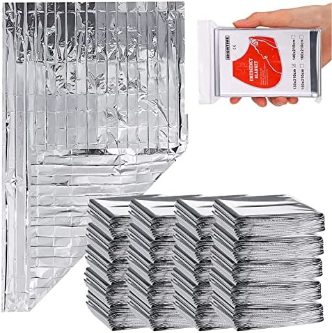 50 Pcs Thermal Foil Sauna Blanket for Detox & Weight Loss, Far Infrared Therapy, Mylar Emergency Blankets, Outdoor Thermal First Aid Foil Blanket, for Camping, Hiking, Survival, Marathons and Car Use