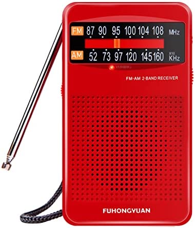 FUHONGYUAN AM FM Pocket Radio, Compact Portable Transistor Radios – Best Reception, Loud Speaker, Earphone Jack, Long Lasting, 2 AA Battery Operated (Red)