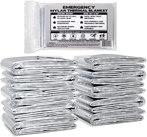 10 Pack Mylar Blankets Bulk 52×84 Emergency Foil Blankets for Warmth, Camping, Runners, Spa, First Responders | Mylar Emergency Thermal Blankets for Survival, Thick Reusable Space Blankets
