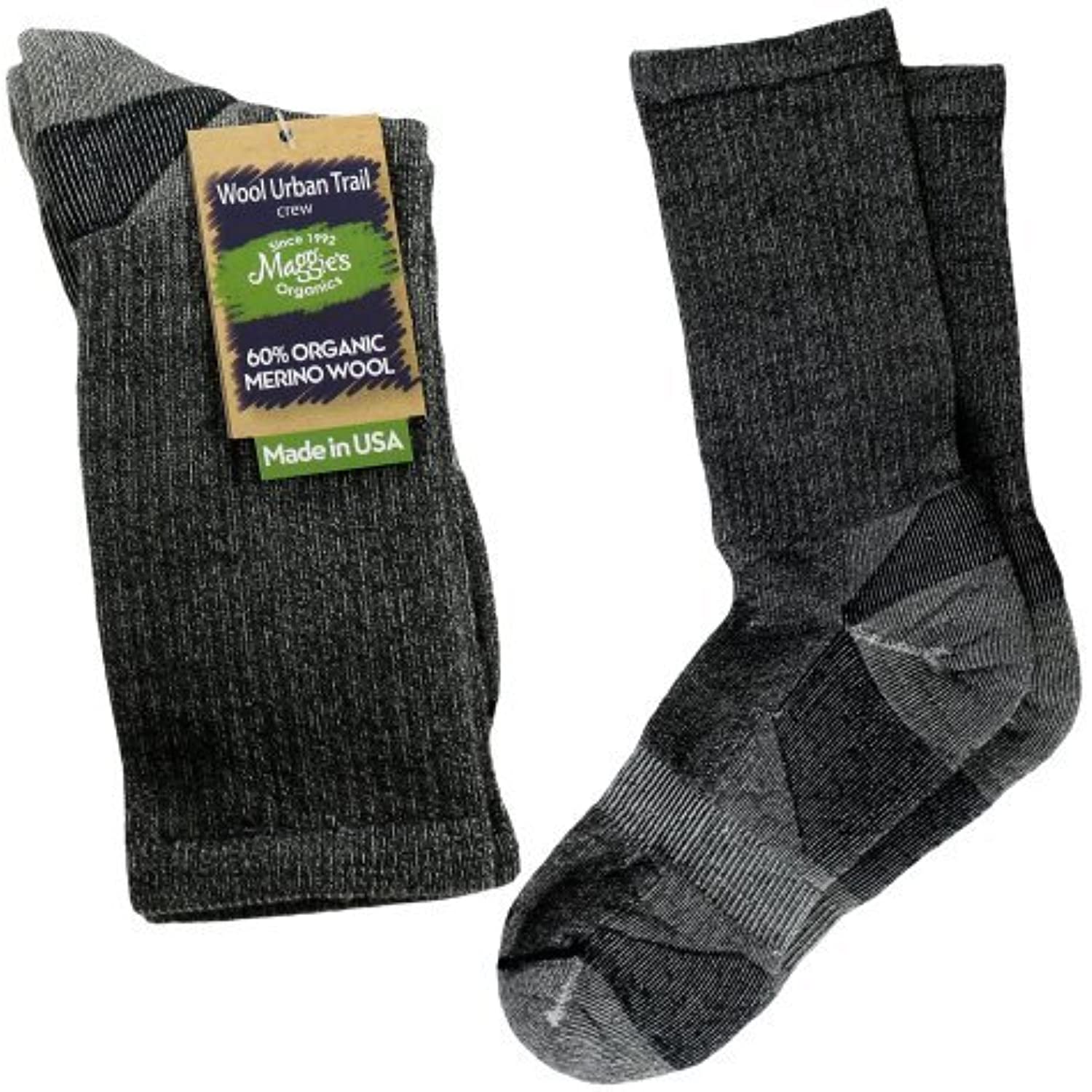 Maggie’s Organics Urban Trail Wool Socks (10-13 Crew, Black)
