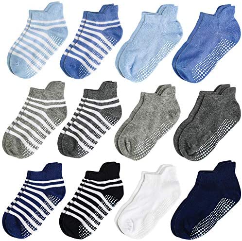 Aminson Grip Ankle Socks – Kids Boys Girls Anti Non Skid Slip Slipper Crew Socks-6/12 Pairs
