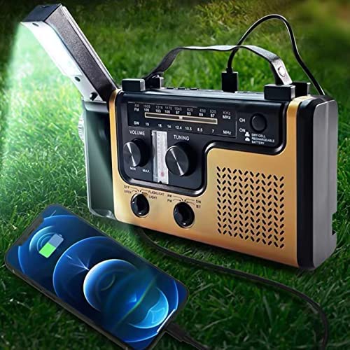 Emergency Radio 2000mAh Portable Weather Solar Radios with Hand Crank 4 Ways Powered Am/Fm SOS Alarm Survival Reading Lamp, Headphone Jack for Outdoor Camping Accessories