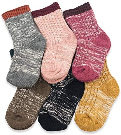 INOBAY Baby Boys Girls Socks – 6 Pairs Toddler Thick Warm Seamless Chunky Knit Cotton Socks Kid Cotton Crew Socks