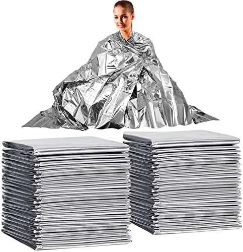 Emergency Blanket, BESUNTEK 20Pack Camping Thermal Blankets, Insulated Thermal Reflective Tarp Survival First Aid Space Foil Blanket for Outdoors,Hiking,Survival & Marathons (20, Silver, 63″ × 83″)