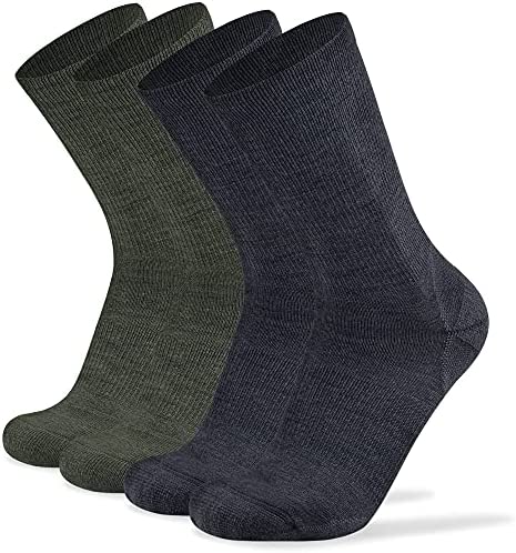Socks Daze 4 Pack Merino Wool Hiking Cycling Socks Mens, Mens Seamless Toe Above Ankle Thin Wool Cushion Fuzzy Organic Boot Dress Socks, X-Large, Dark Grey + Dark Green