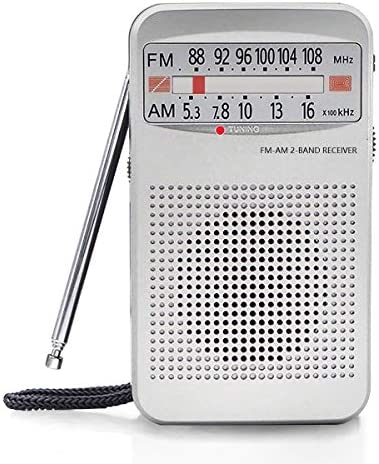 AM FM Portable Pocket Radio, Compact Transistor Radios – Best Reception, Loud Speaker, Earphone Jack, Long Lasting, 2 AA Battery Operated (Silver)