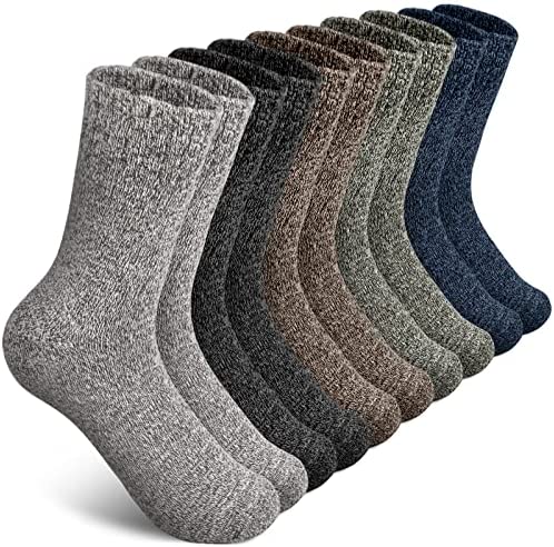 5 Pairs Wool Socks Mens, Thick Warm Winter Socks, Soft Wool Hiking Socks, Casual Crew Socks for Men (US Size 7-13)