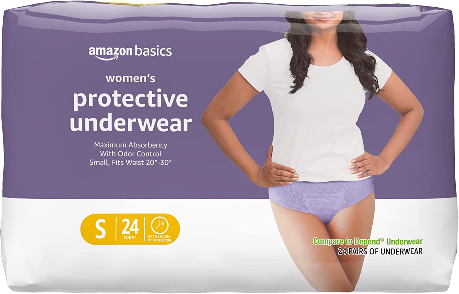 Amazon Basics Incontinence & Postpartum Underwear for Women, Maximum Absorbency, Small, 24 Count, 1 Pack (Previously Solimo)