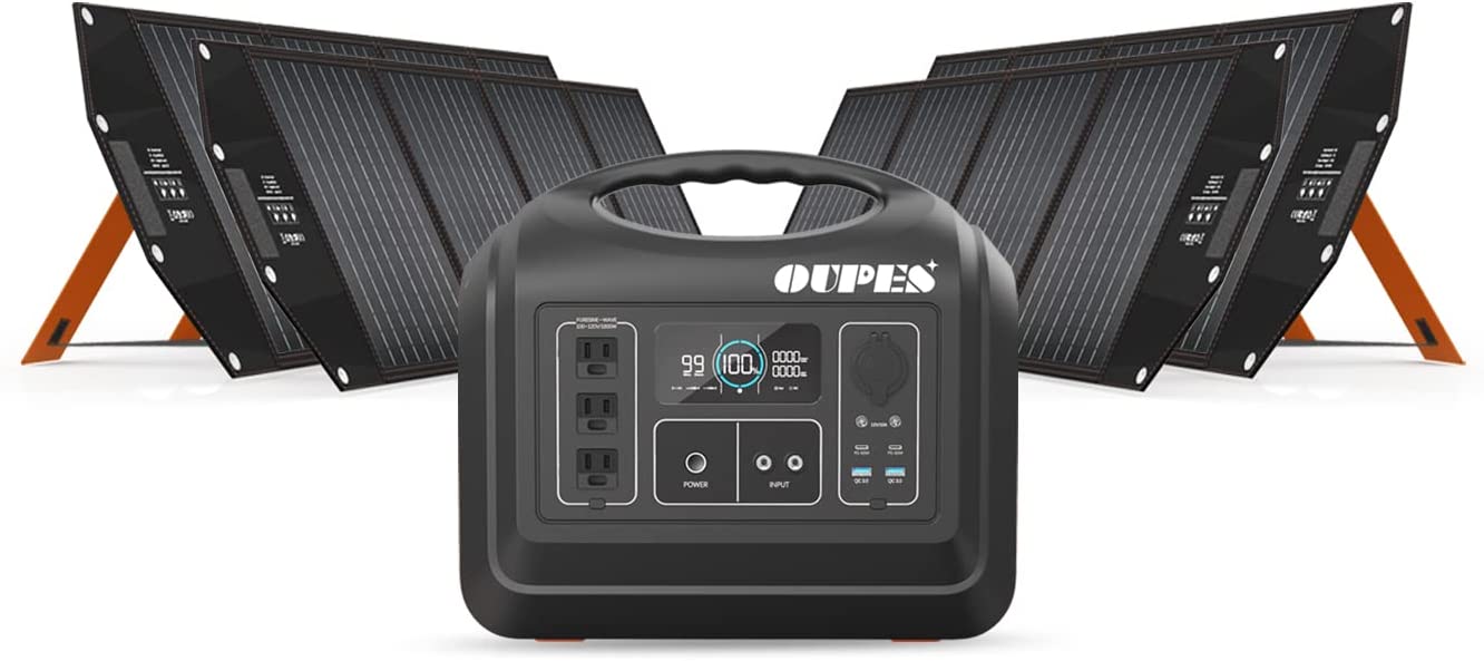OUPES 1800W Portable Power Station with 400w Panels included, 1488Wh Solar Generator with 3 4000W Peak AC Outlets, LiFePO4 Emergency Battery Backup Generators for Home Use Outdoors Camping RV