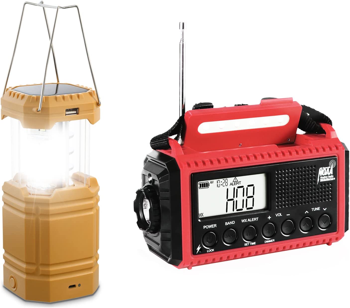 Emergency Hand Crank Solar Weather Radio & Camping Lantern Flashlight for Survival Kit, Hurricane & Outdoor, Multi Powered Ways & USB Charging Port for Home