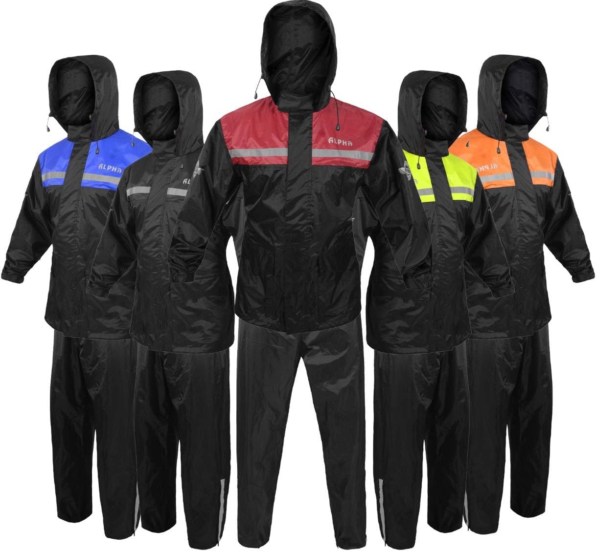 ALPHA CYCLE GEAR Rain Suit for Men & Women Jackets Pant Gear Reflective Rainsuit Waterproof (RED, 2X-LARGE)