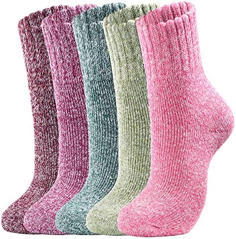 Nimalpal 5 Pairs – Crew Socks Wool Boot for Women Super Soft Hiking Thick Knit Cabin Cozy Warm Long