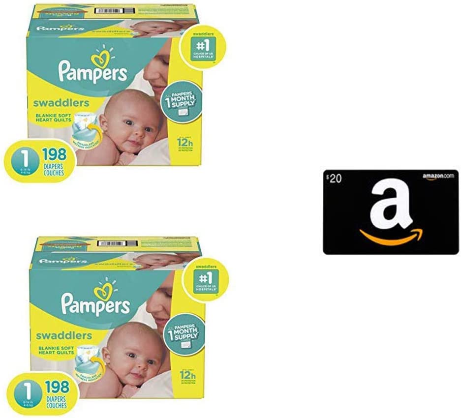 Diapers Pampers Swaddlers Size 1 (8-14 lb), 198Count – Disposable Baby Diapers Size 1/ Newborn, 198Count, (2 qty) & Amazon.com Gift Card in a Greeting Card (Various Designs)