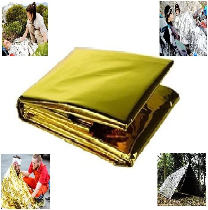 GALAXYLENSE Emergency Mylar Thermal Blanket for Survival First Aid Kits Army Outdoors Hiking Camping Bug Out Trauma Desert All Weather Life Saving Protection (One Side Silver/One Side Gold)