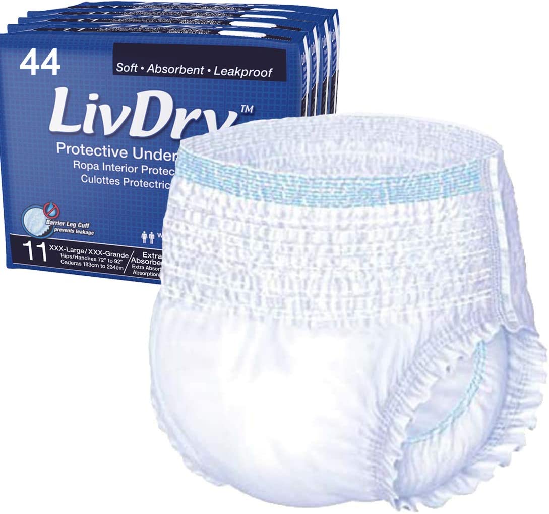 LivDry Adult Incontinence Underwear, Extra Absorbency Adult Diapers, Leak Protection (XXX-Large (44 Count))