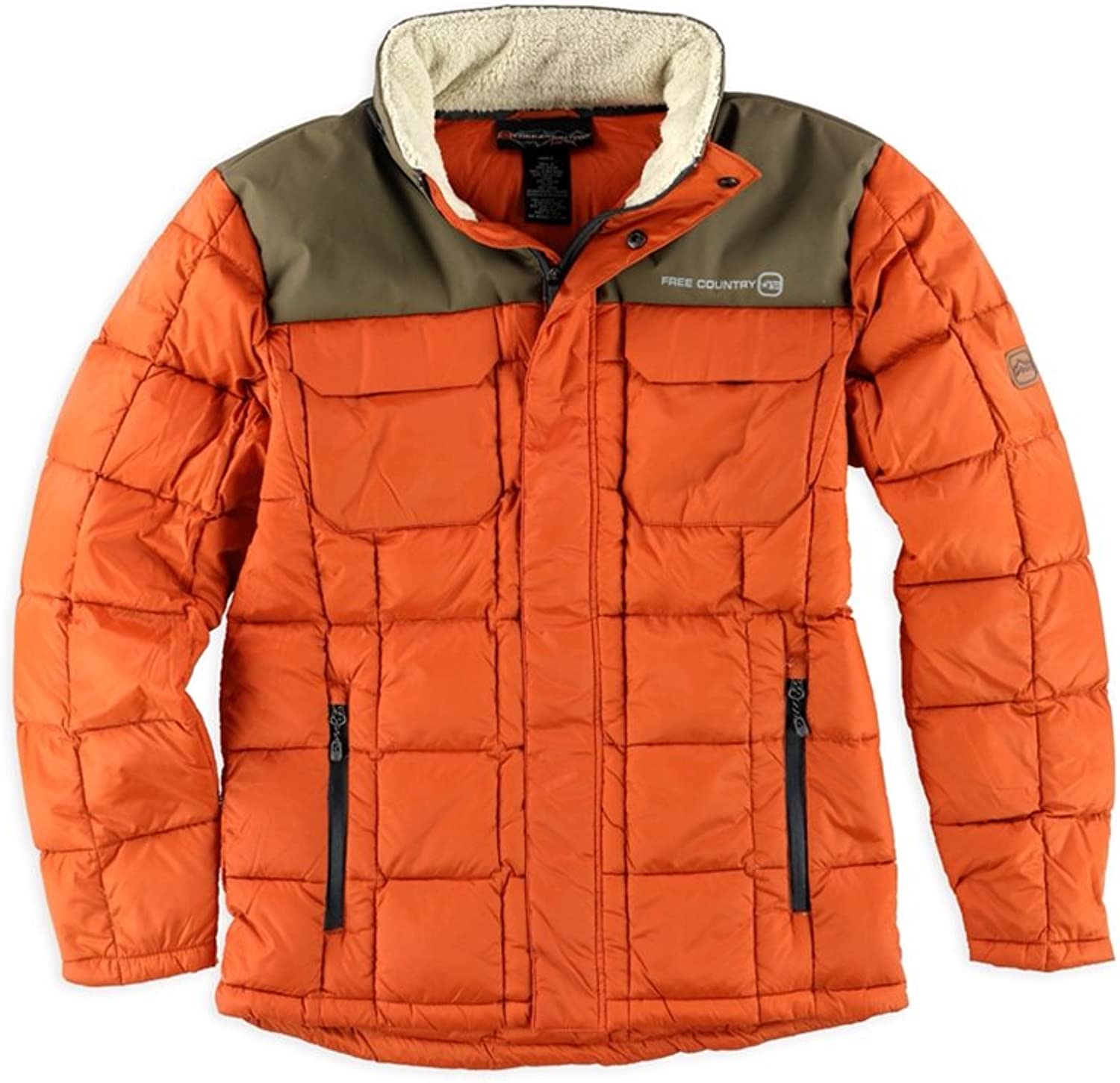 Free Country Mens Down Puffer Jacket, Orange, Small