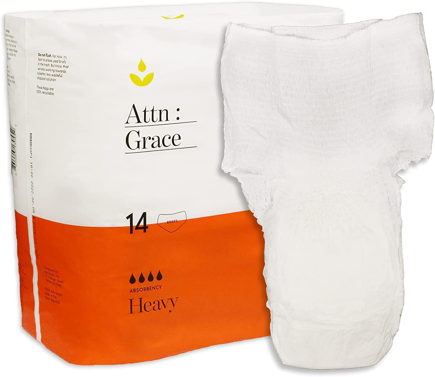Attn: Grace Ultimate Incontinence Briefs for Women (14-Pack) – High Absorbency Underwear, Sensitive Skin Protection for Moderate Bladder Leaks or Postpartum / Comfortable / Odor Control (Large)