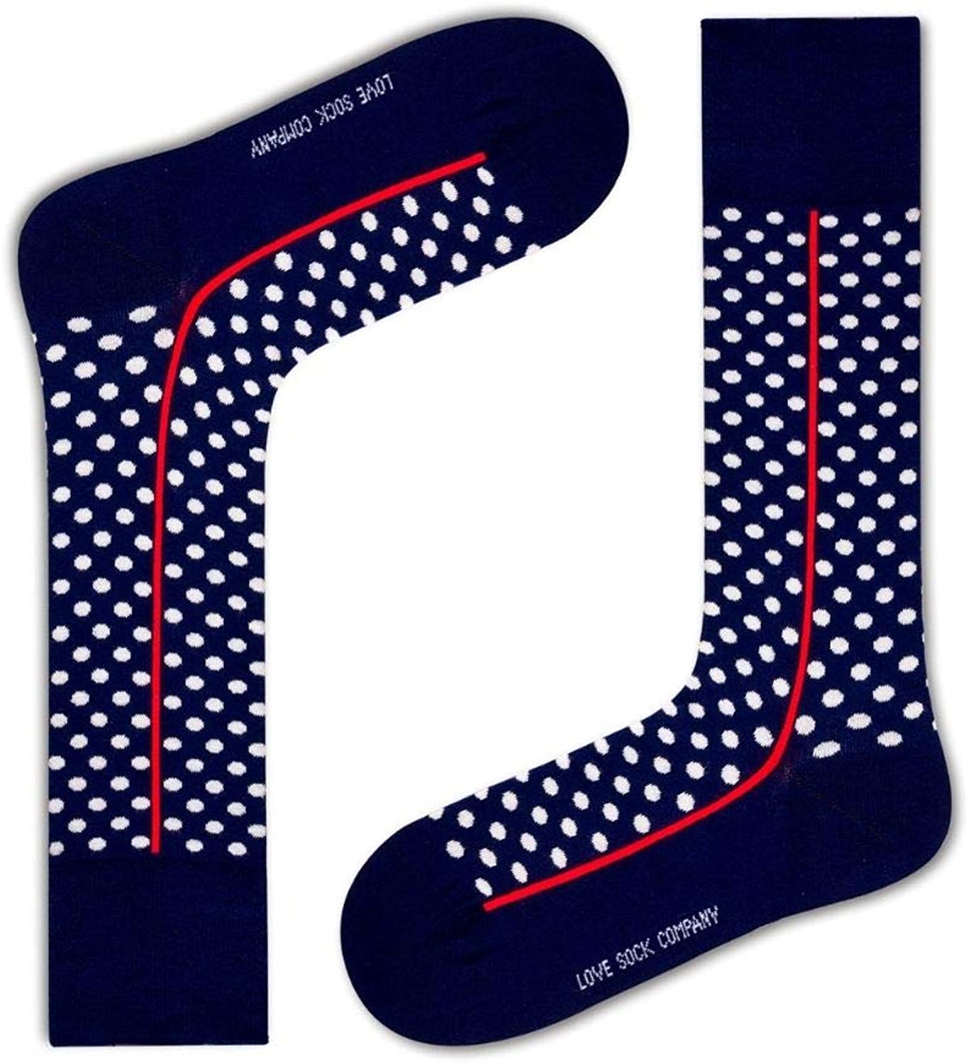 Men’s Navy Blue Polka Dots Dress Sock – Organic Cotton – Love Sock Company – Red Line Navy